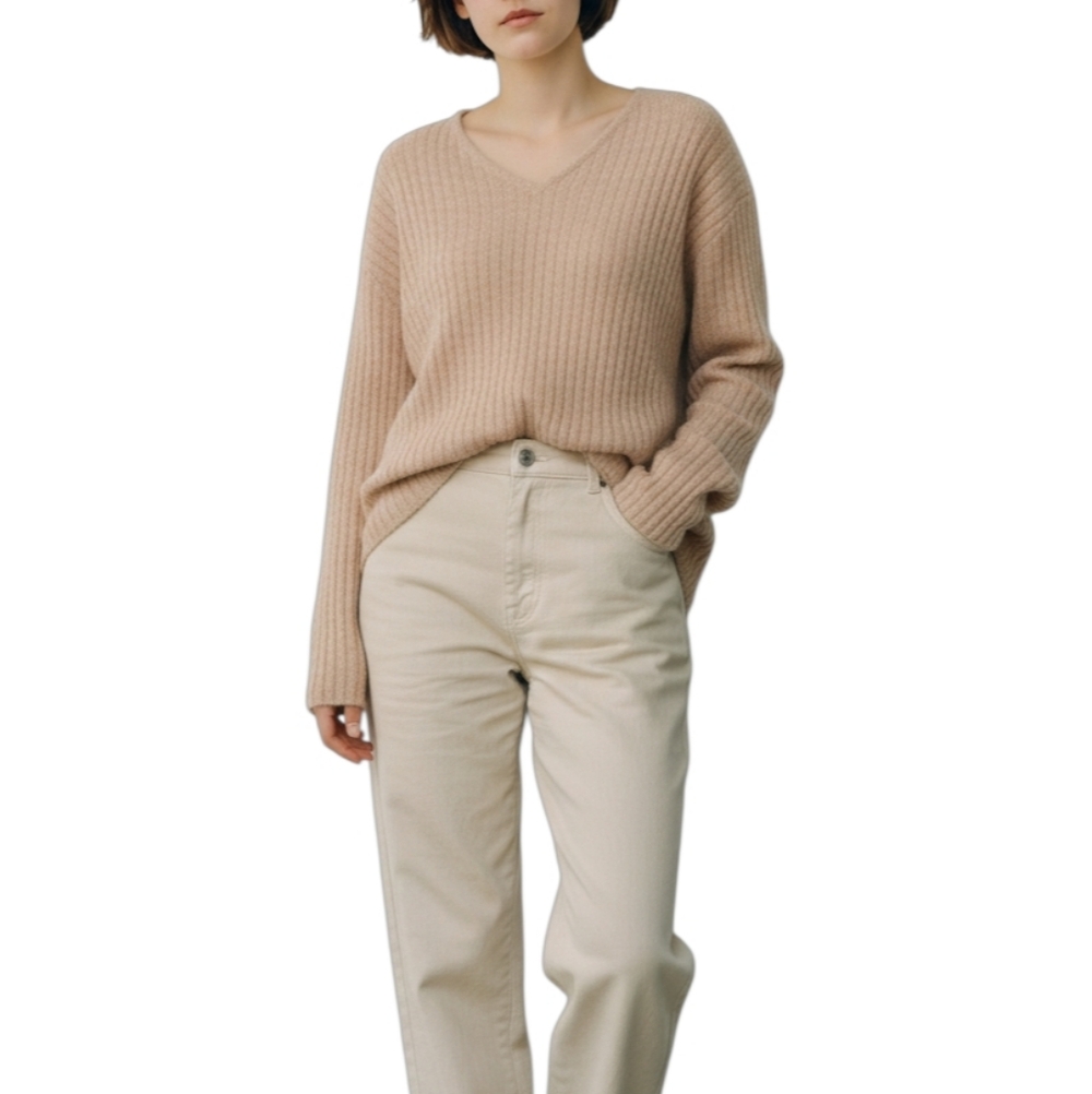 🦜 2/$10 Newport News Lambwool Angora Nylon Tan V-Neck Sweater. Small.